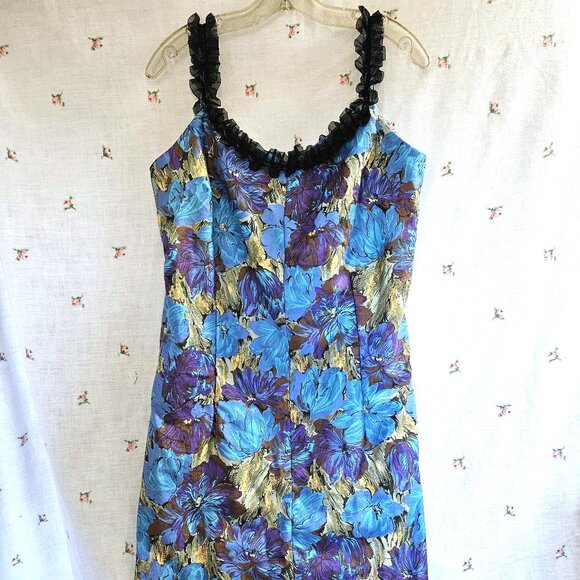 Size M Retro Shift Dress Ruffled Trim Vintage Fabric NWT - Picture 7 of 9